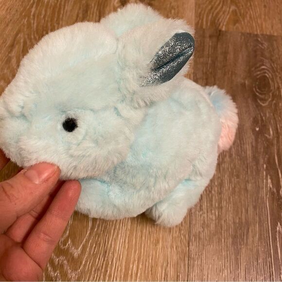 FAO Schwarz Plush Blue Bunny Soft Pastels Rainbow Tail Glitter Ears 8-9” NWOT - Picture 5 of 10